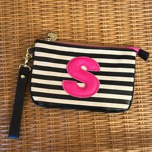 Betsy Johnson Black and White Striped Clutch Wristlet